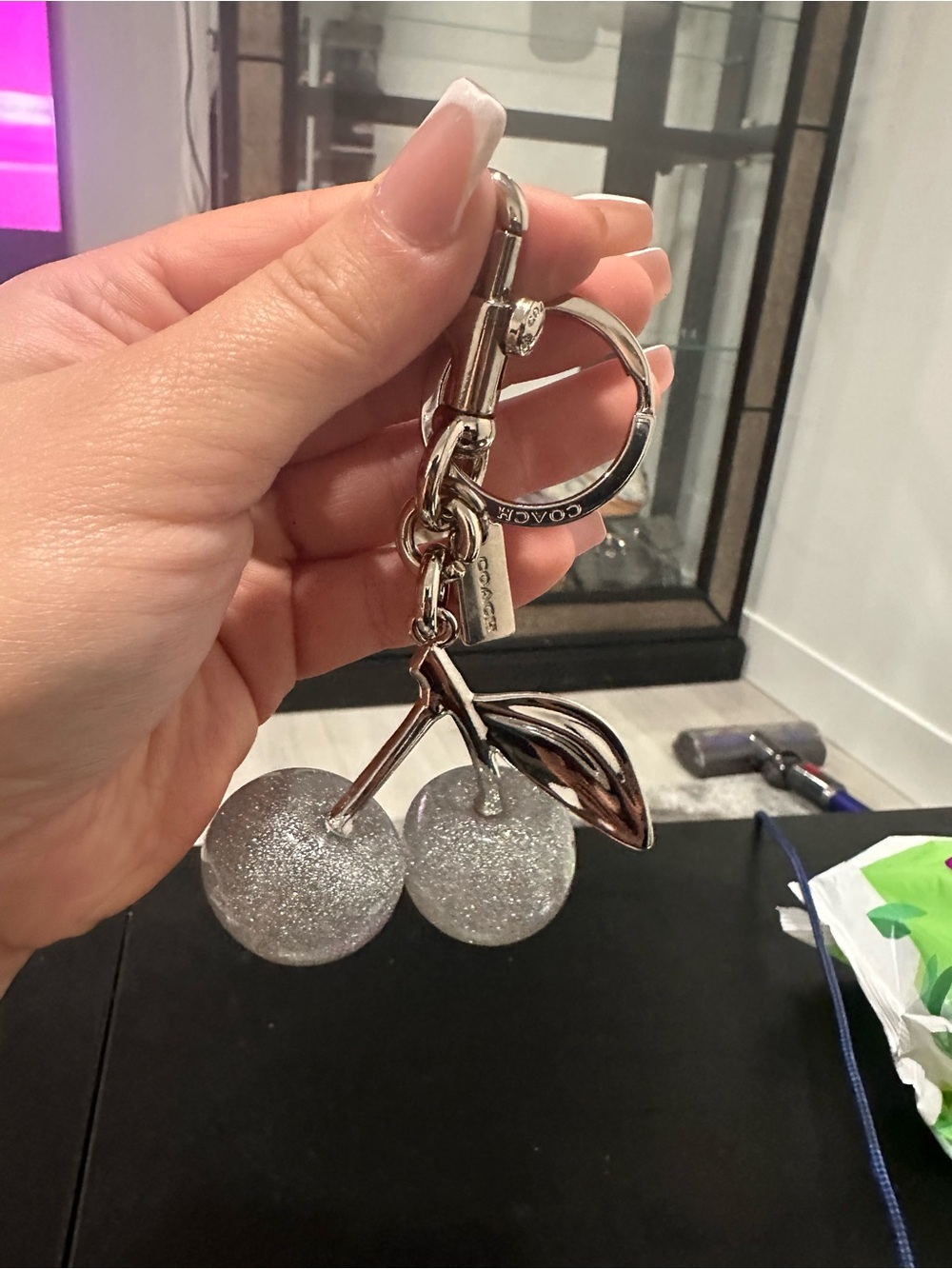 Coach Silver Glitter Cherry Keyring